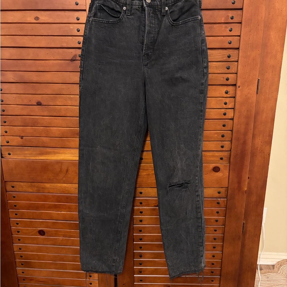 Old Navy Distressed Extra High Rise Black Straight Jeans